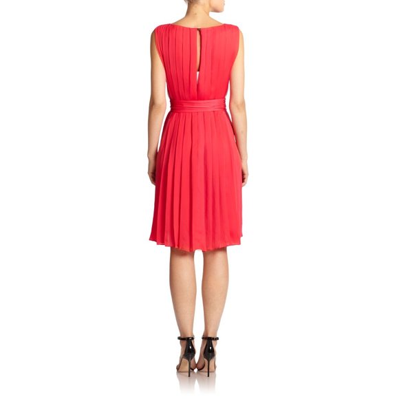 L'AGENCE Coral Red Pleated Midi Dress sz 4 No Tie - Picture 2 of 12